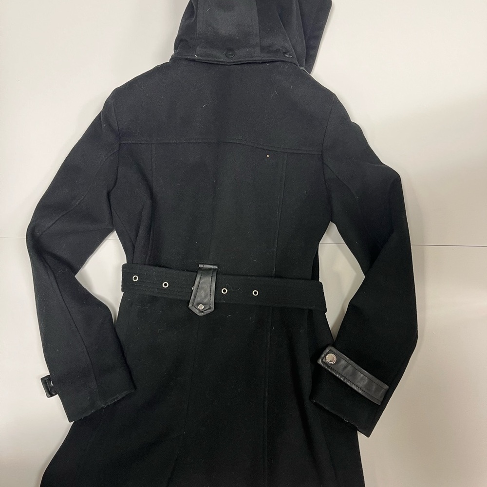 Michael Kors Long Women's Wool Pea Coat Silver Details Size XS Color Black - Picture 10 of 11